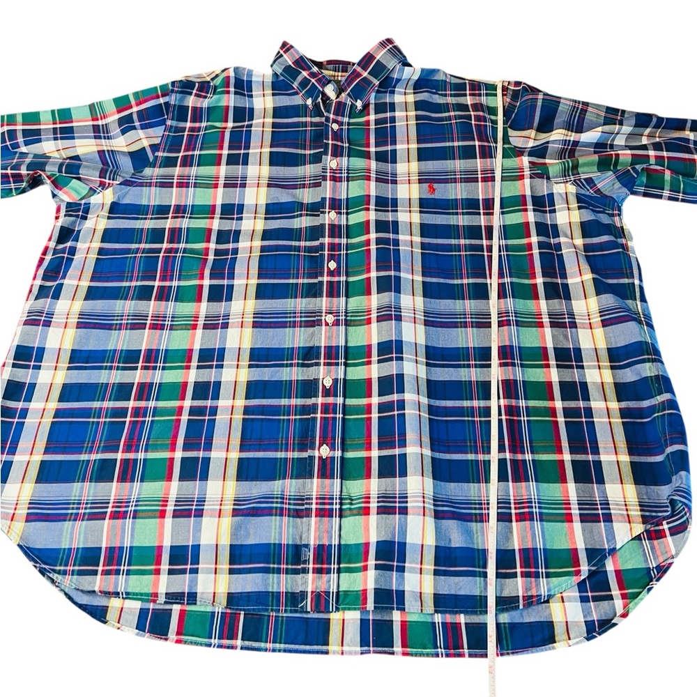 Ralph Lauren Blue Label Men's Blue and Green Plaid Button Down Shirt Size 3XB - Picture 4 of 11